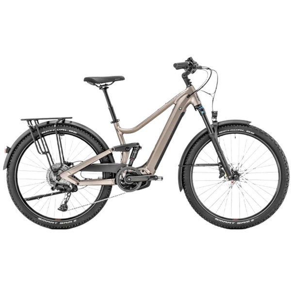 Bicicleta de trekking elétrica Moustache XROAD FS 4 2025 em titânio com acabamento brilhante